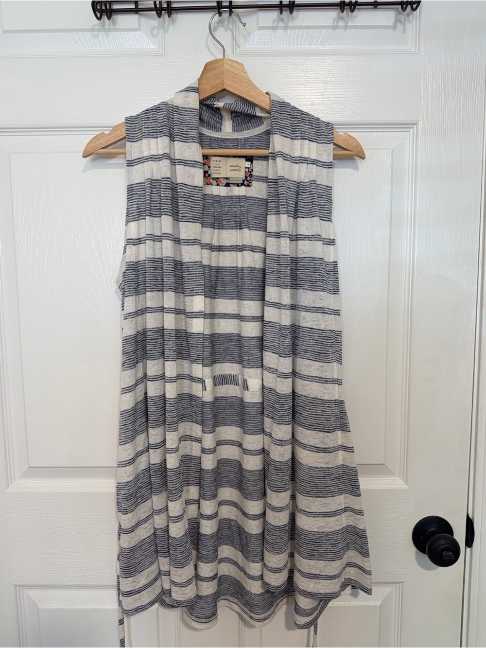 Anthropologie sleeveless Striped Wrap Sweater in Cream and Navy